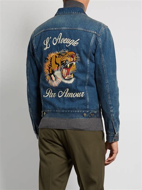 gucci black tiger jacket|Gucci denim jacket embroidered rep.